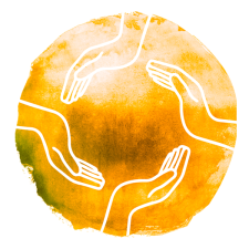 Ateliers coachingOZ représenté par 4 mains sur un rond orange.