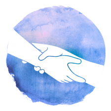 Coaching individuel représenté par 2 mains pleines sur un rond violet.